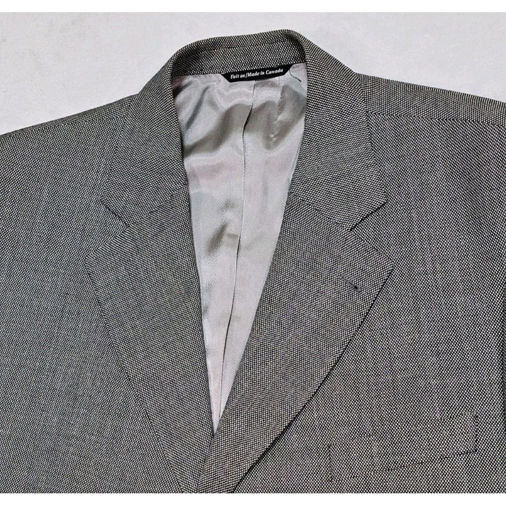 Jack Victor "Luxe Ct" Suit Mens 48R Coat Pants 42x32 Birds Eye Gray Black Wool